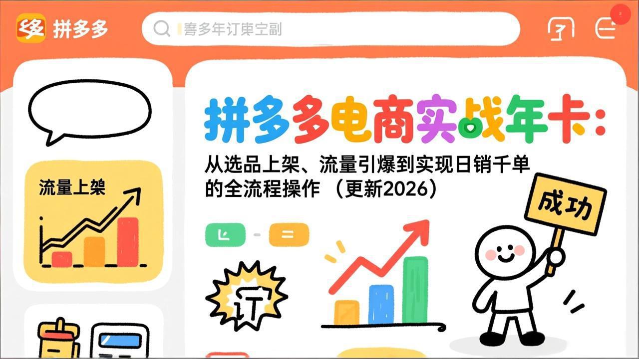 拼多多电商实战年卡：从选品上架、流量引爆到实现日销千单的全流程操作(更新2026年8月-百川聊项目