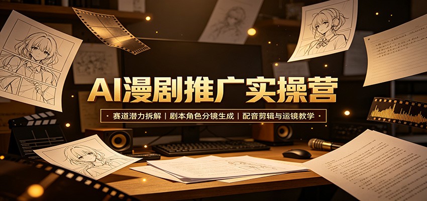 AI漫剧推广实操营：赛道潜力拆解，剧本角色分镜生成，配音剪辑与运镜教学-百川聊项目