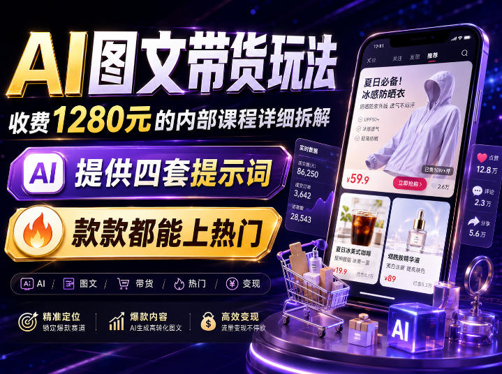 AI图文带货内部玩法，1280内部课程对外系统拆解，看完直接上手变现！-百川聊项目