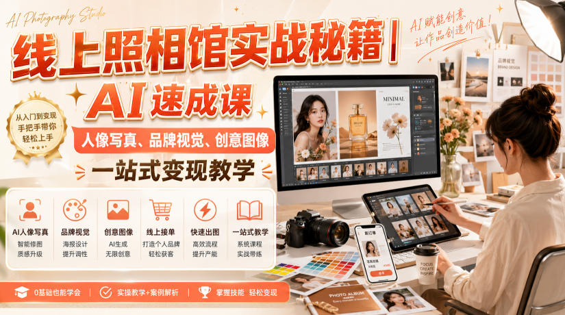 线上照相馆实战秘籍｜AI速成课，人像写真、品牌视觉、创意图像一站式变现教学-百川聊项目