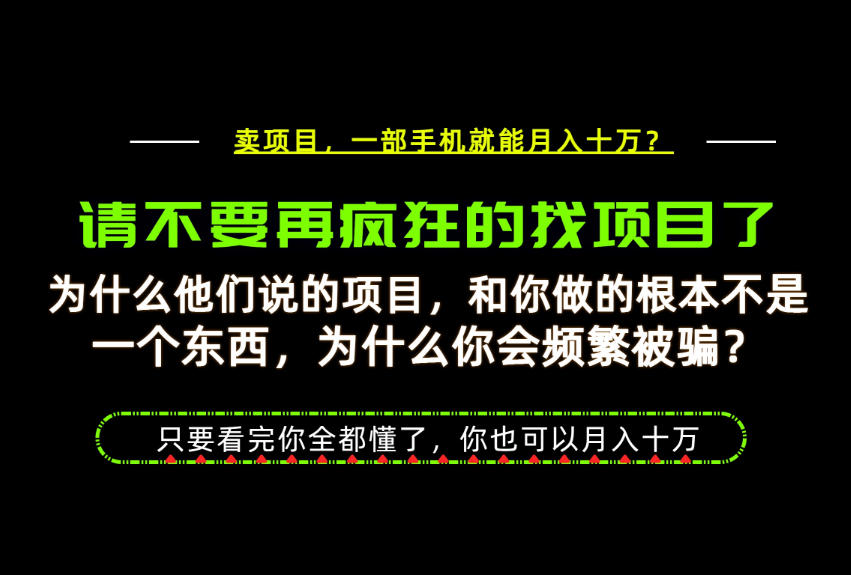为什么做项目的人大多都是炮灰？为什么只有卖项目才能稳？看完你也可以月入10W+【揭秘】-百川聊项目
