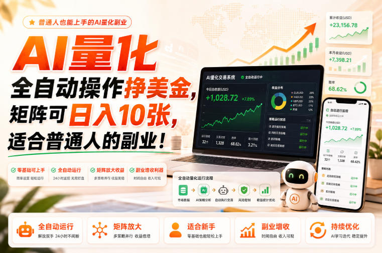 AI量化全自动操作挣美金，矩阵可日入10张，适合普通人的副业！【揭秘】-百川聊项目
