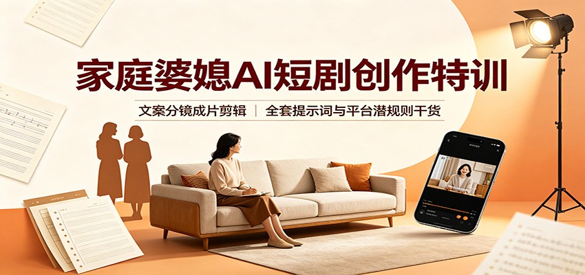 家庭婆媳AI短剧创作特训：文案分镜成片剪辑，全套提示词与平台潜规则干货-百川聊项目