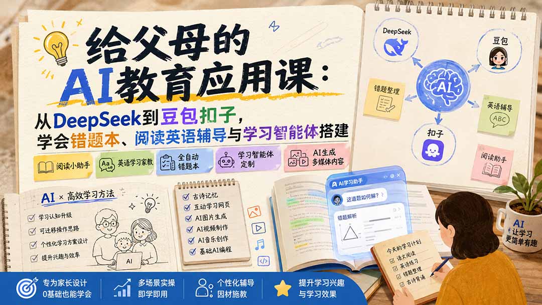 给父母的AI教育应用课:从DeepSeek到豆包扣子,学会错题本、阅读英语辅导与学习智能体搭建-百川聊项目