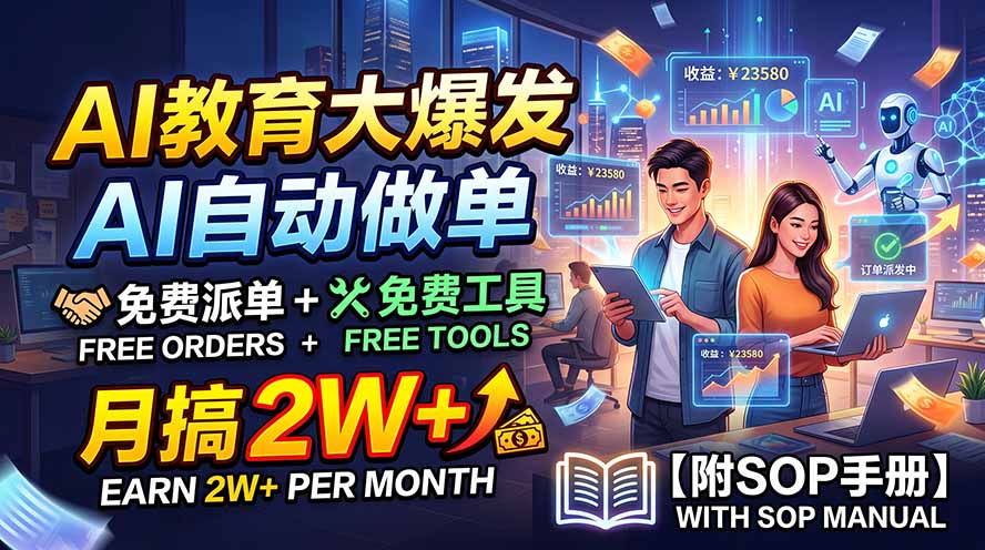 AI教育大爆发，AI自动做单，免费派单+免费工具，月搞2W+【附SOP手册】-百川聊项目