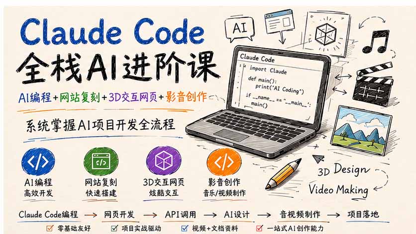 Claude Code全栈AI进阶课;AI编程+网站复刻+3D交互网页+影音创作,系统掌握AI项目开发全流程-百川聊项目