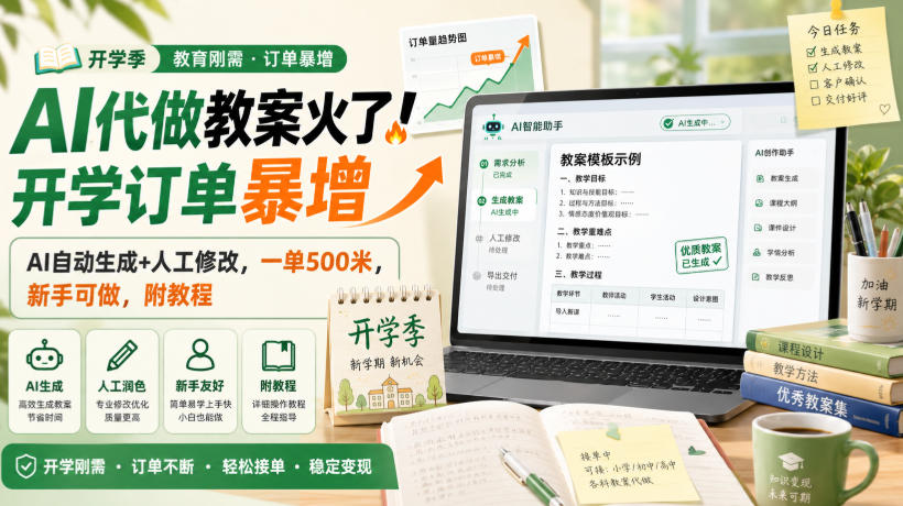 AI代做教案火了！开学订单暴增，AI自动生成+人工修改，一单500米，新手可做，附教程【揭秘】-百川聊项目