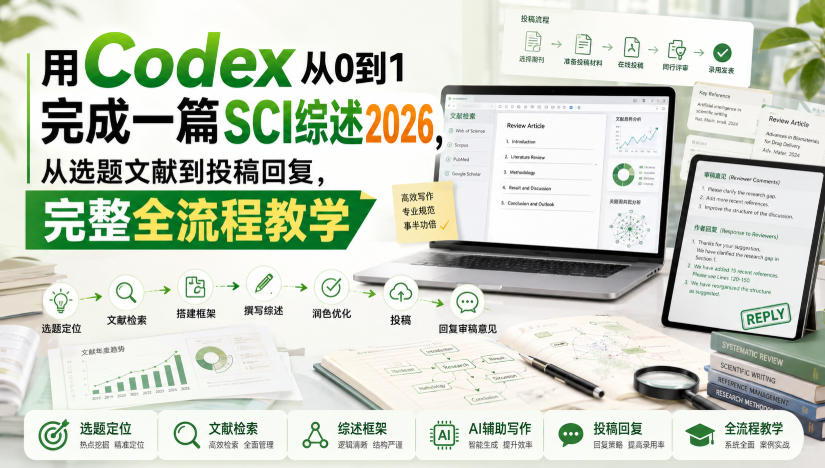用Codex从0到1完成一篇SCI综述2026，从选题文献到投稿回复，完整全流程教学-百川聊项目