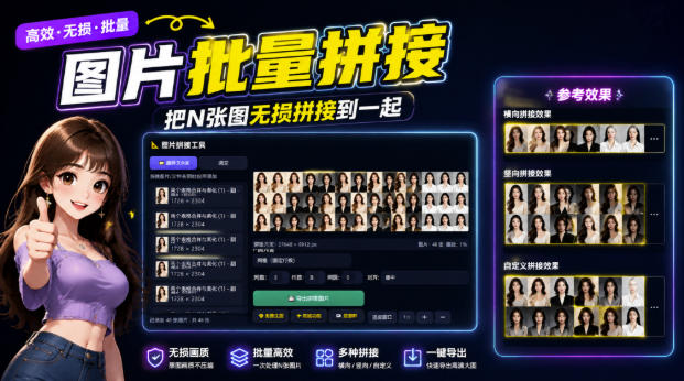图片批量拼接，把N张图无损拼接到一起，支持横向、竖向、自定义等功能-百川聊项目