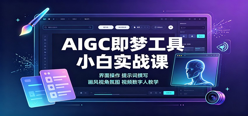 AIGC即梦工具小白实战课：界面操作，提示词撰写，画风视角氛围视频数字人教学-百川聊项目