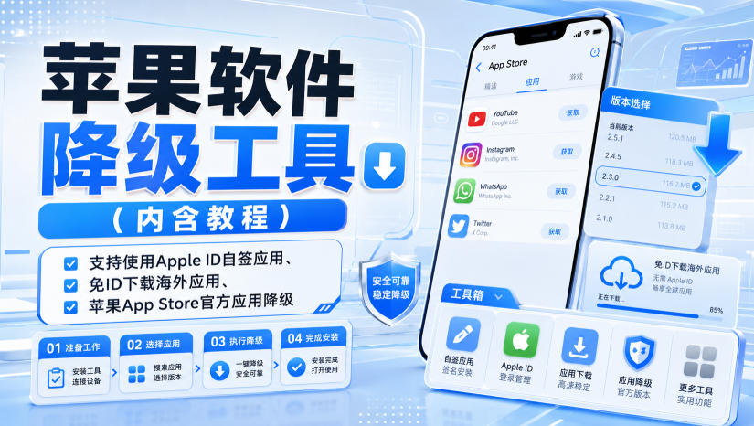 苹果软件降级工具(内含教程)，支持使用Apple ID自签应用、免ID下载海外应用、苹果App Store官方应用降级等-百川聊项目
