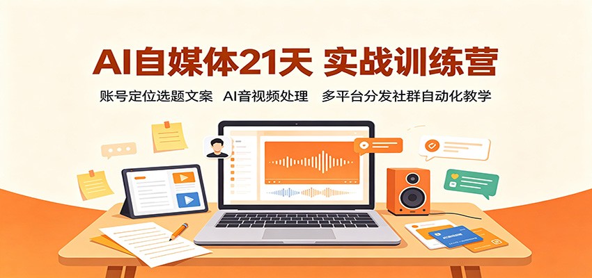 AI自媒体21天实战训练营：账号定位选题文案，AI音视频处理，多平台分发社群自动化教学-百川聊项目