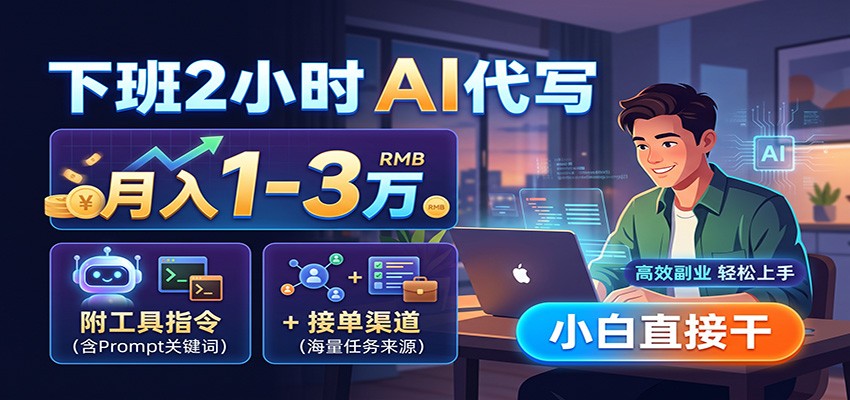 下班2小时AI代写，月入1-3万，附工具指令+接单渠道，小白直接干-百川聊项目