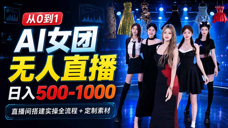 AI 女团无人直播，躺入500-1000每天，直播间搭建实操全流程+定制素材-百川聊项目