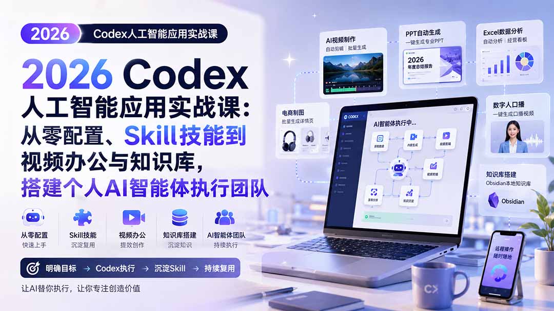 2026 Codex人工智能应用实战课:从零配置、Skill技能到视频办公与知识库,搭建个人AI智能体执行团队-百川聊项目