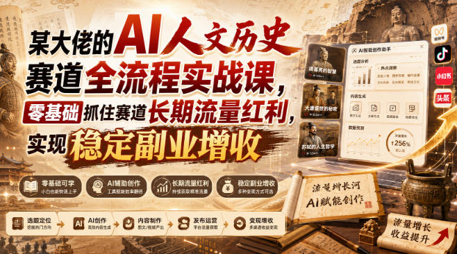 某大佬的AI人文历史赛道全流程实战课，零基础抓住赛道长期流量红利，实现稳定副业增收-百川聊项目
