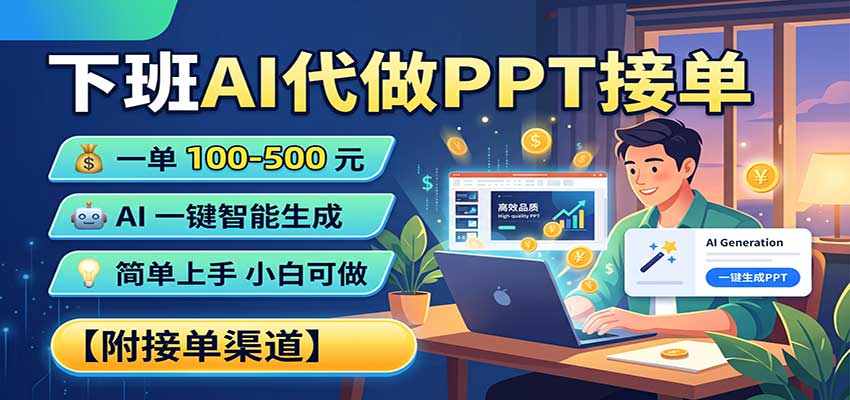 下班AI代做PPT接单，一单100-500，AI一键生成，小白也能做，附接单渠道-百川聊项目