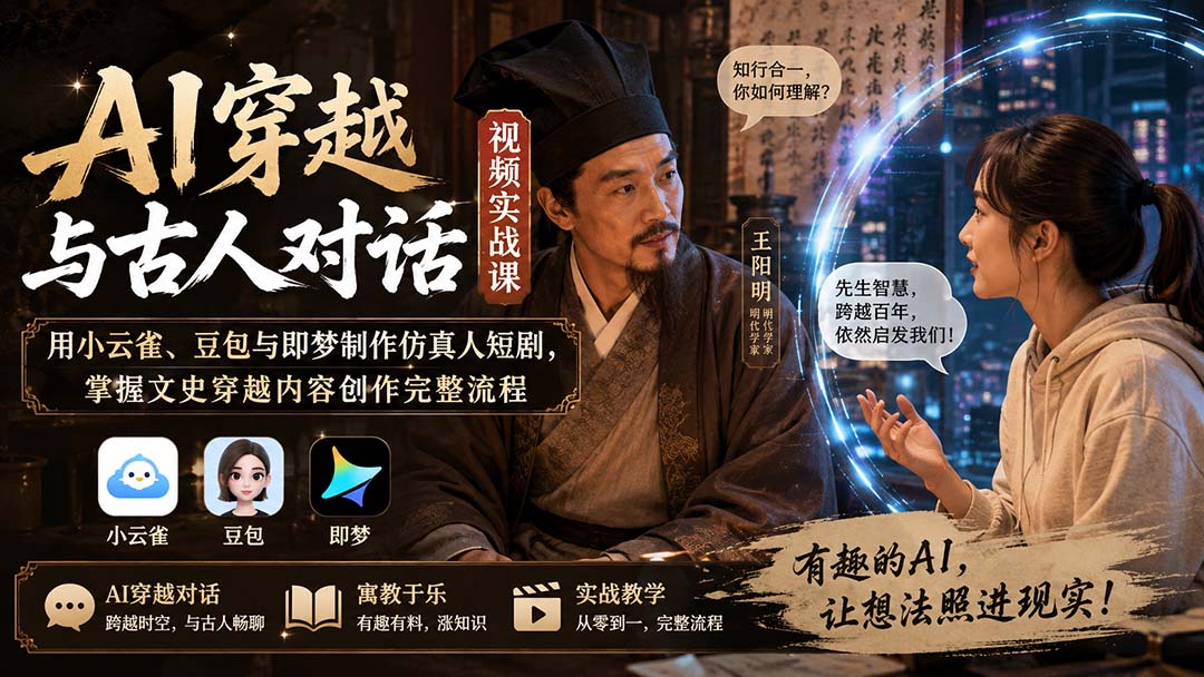 AI穿越与古人对话视频实战课:用小云雀、豆包与即梦制作仿真人短剧,掌握文史穿越内容创作完整流程-百川聊项目
