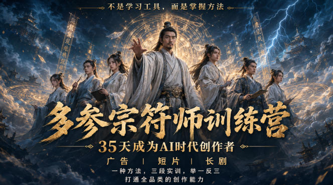 多参宗符师训练营，35天成为AI时代创作者，广告|短片|长剧，一种方法，三段实训，举一反三，打通全品类的创作能力-百川聊项目