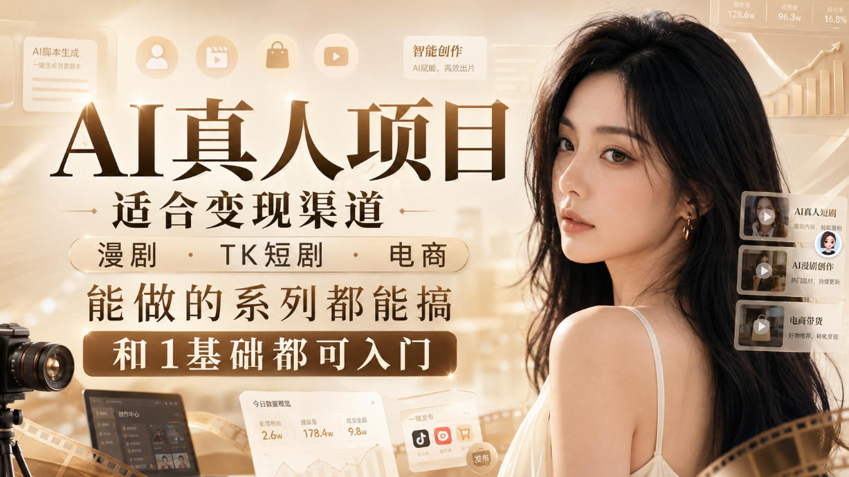 AI真人项目，适合变现渠道，漫剧，TK短剧，电商，能做的系列都能搞，0和1基础都可入门-百川聊项目