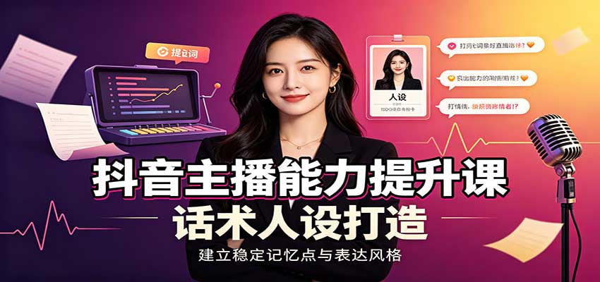 抖音主播能力提升课：账号底层逻辑，直播间搭建调试，话术人设打造全套教学-百川聊项目