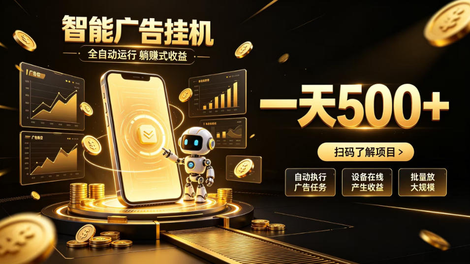 智能广告挂G项目，无需人工值守，全自动躺賺增收，单日收益可达500+【揭秘】-百川聊项目