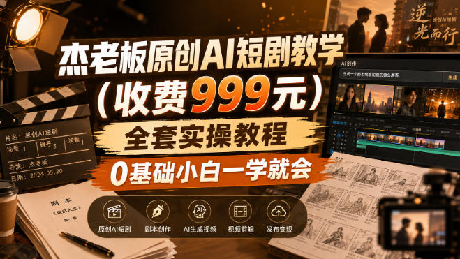 杰老板原创AI短剧教学(收费999元)，全套实操教程，0基础小白一学就会，非搬运技术-百川聊项目