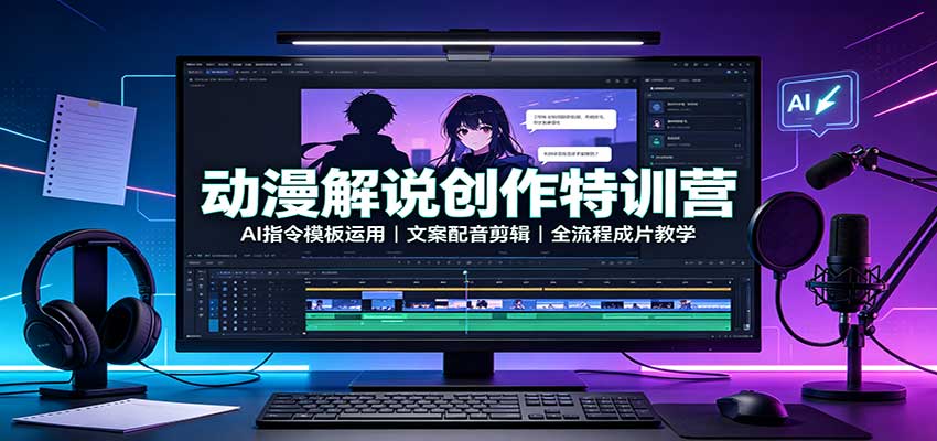 动漫解说创作特训营：AI指令模板运用，文案配音剪辑，全流程成片教学-百川聊项目