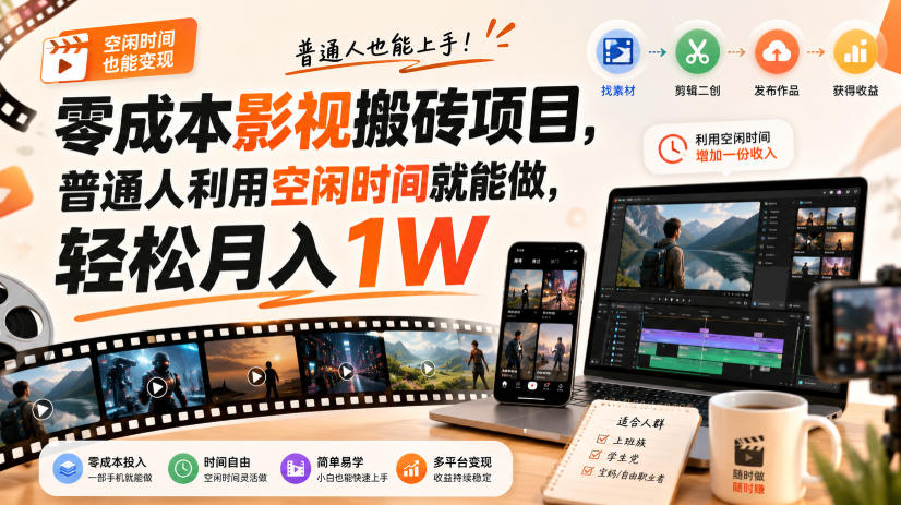 零门槛影视搬砖项目，月入万元，玩法稳定普通人可落地的长期副业！-百川聊项目