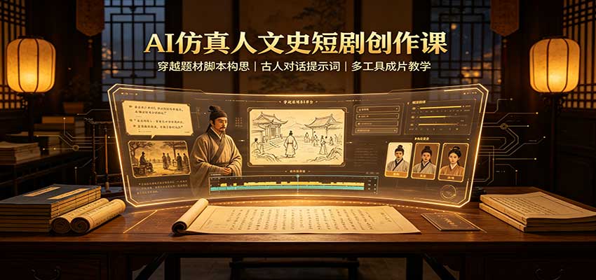 AI仿真人文史短剧创作课：穿越题材脚本构思，古人对话提示词，多工具成片教学-百川聊项目