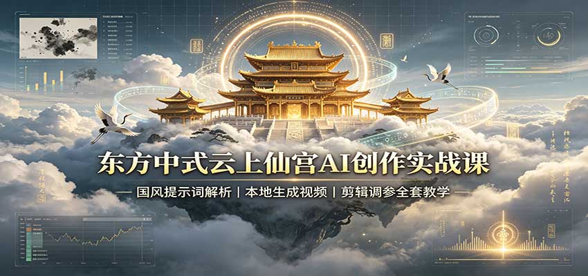 东方中式云上仙宫AI创作实战课：国风提示词解析，本地生成视频，剪辑调参全套教学-百川聊项目