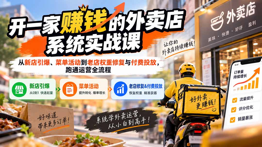 开一家赚钱的外卖店系统实战课：从新店引爆、菜单活动到老店权重修复与付费投放，跑通运营全流程-百川聊项目