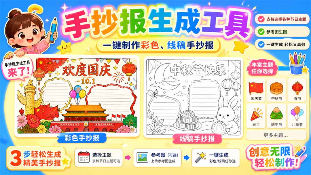 手抄报批量生成工具来了，完全免费，告别豆包生图，这个高清无水印-百川聊项目