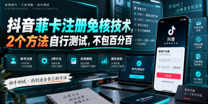 抖音菲卡注册免核技术，2个方法自行测试，不包百分百-百川聊项目