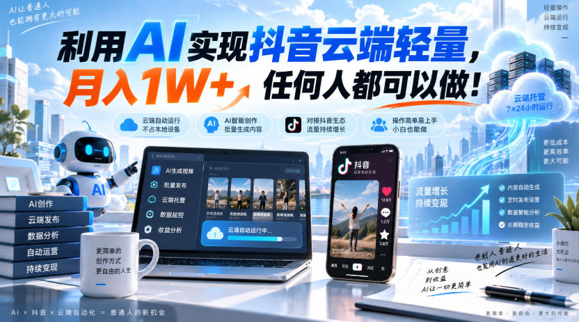 利用AI实现抖音云端轻量，月入1W+，任何人都可以做！【揭秘】-百川聊项目