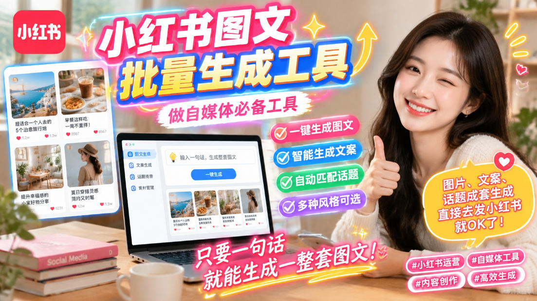 小红书图文批量生成工具，话题、文案、配图一键生成，直接发布，做自媒体必备工具-百川聊项目