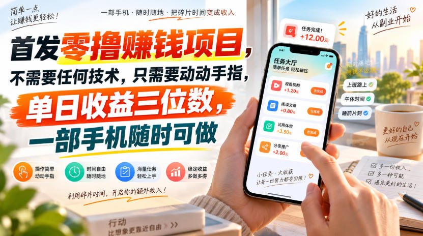 首发零撸賺钱项目，不需要任何技术，只需要动动手指，单日收益三位数，一部手机随时可做【揭秘】-百川聊项目
