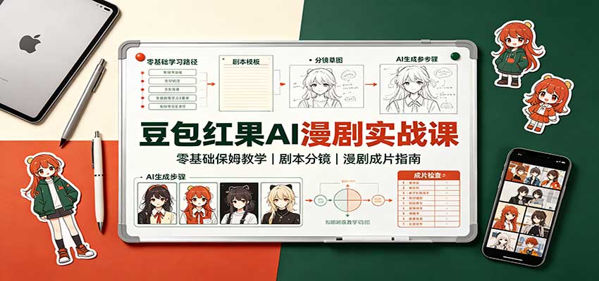 豆包红果AI漫剧实战课:零基础保姆教学,剧本分镜,漫剧成片指南-百川聊项目