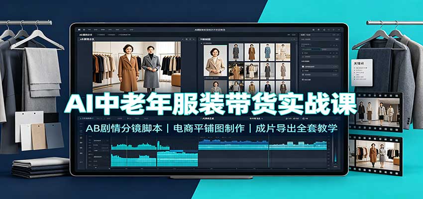 AI中老年服装带货实战课：AB剧情分镜脚本，电商平铺图制作，成片导出全套教学-百川聊项目