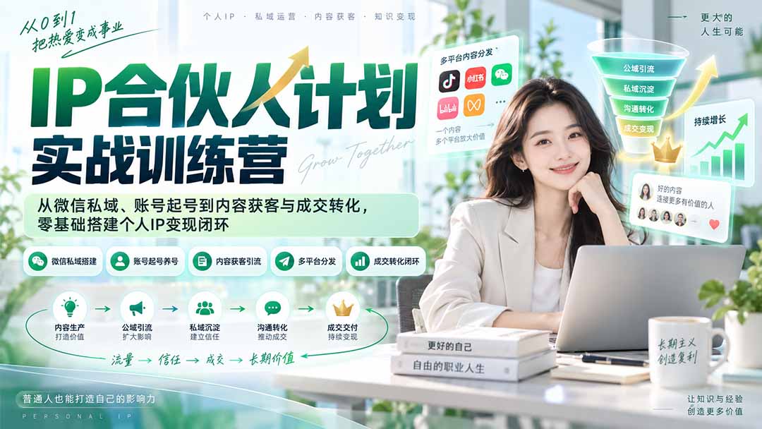 IP合伙人计划实战训练营-更新：从微信私域、账号起号到内容获客与成交转化，零基础搭建个人IP变现闭环-百川聊项目