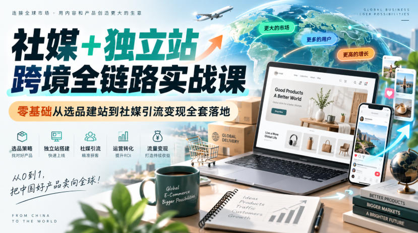 社媒+独立站跨境全链路实战课｜零基础从选品建站到社媒引流变现全套落地-百川聊项目