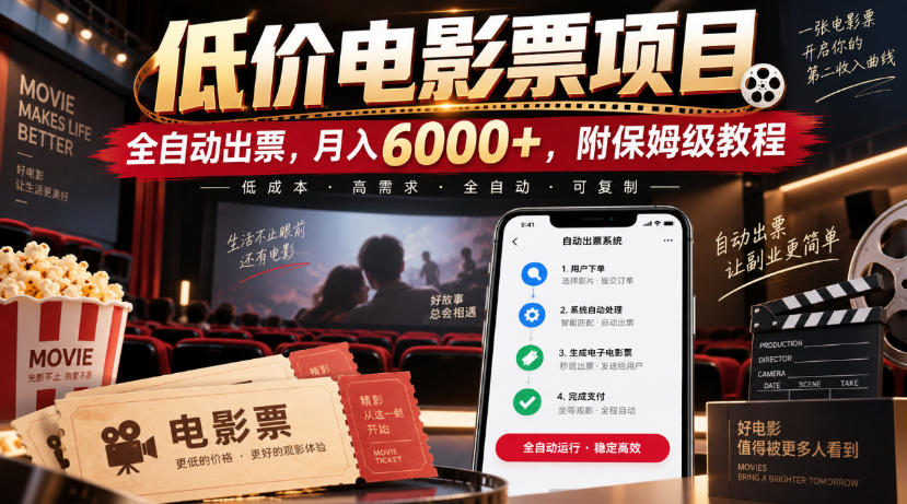 低价电影票项目，全自动出票，月入6000+，附保姆级教程【揭秘】-百川聊项目