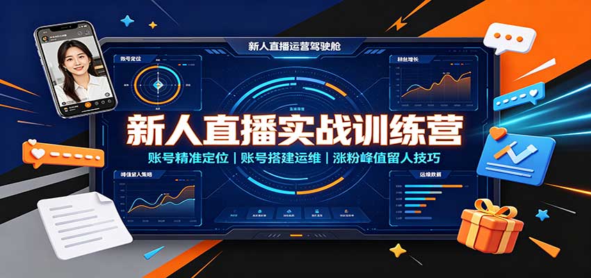 新人直播实战训练营：账号精准定位，账号搭建运维，涨粉峰值留人技巧-百川聊项目