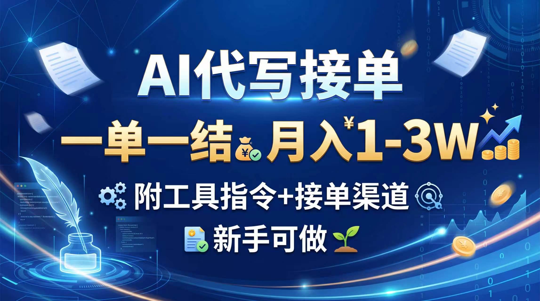 AI代写接单，一单一结，月入1-3W，附工具指令+接单渠道，新手可做-百川聊项目