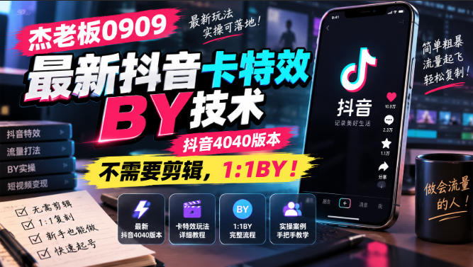 杰老板0909最新抖音卡特效搬运技术，抖音4040版本，不需要剪辑，1:1搬运！-百川聊项目
