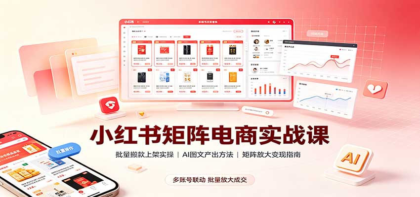 小红书矩阵电商实战课：批量搬款上架实操，AI图文产出，矩阵放大变现指南-百川聊项目
