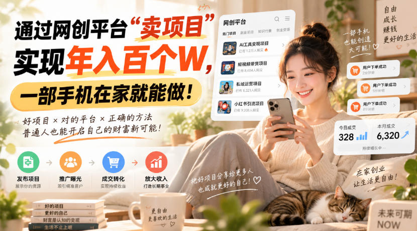 靠卖网创项目变现，一年拿下百万收益！一台手机就能操作！-百川聊项目