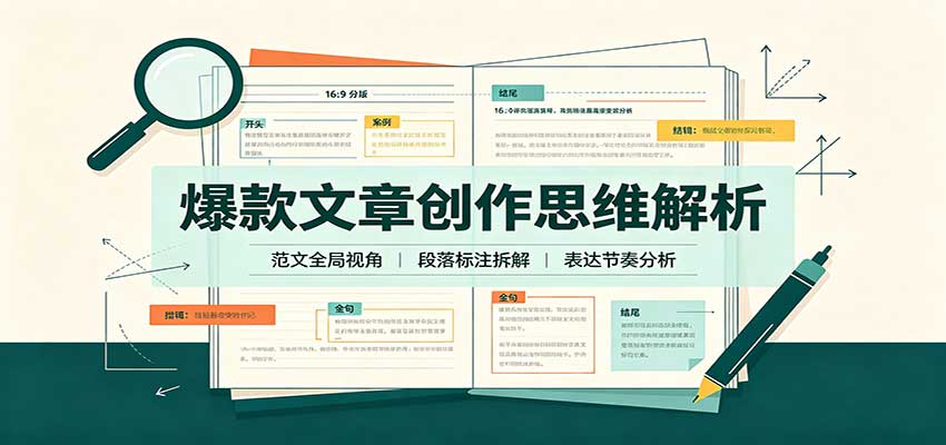 爆款文章创作思维解析：全局视角拆解范文，梳理行文逻辑，搭配真实拆文实操案例-百川聊项目