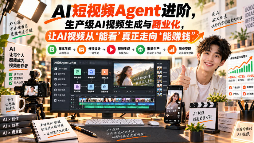 AI短视频Agent进阶，生产级AI视频生成与商业化，让AI视频从”能看”真正走向”能賺钱”-百川聊项目