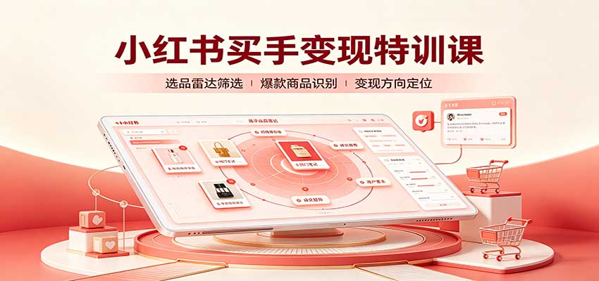 小红书买手变现特训课：账号定位养号起号，选品挂车，笔记标题封面全套教学-百川聊项目